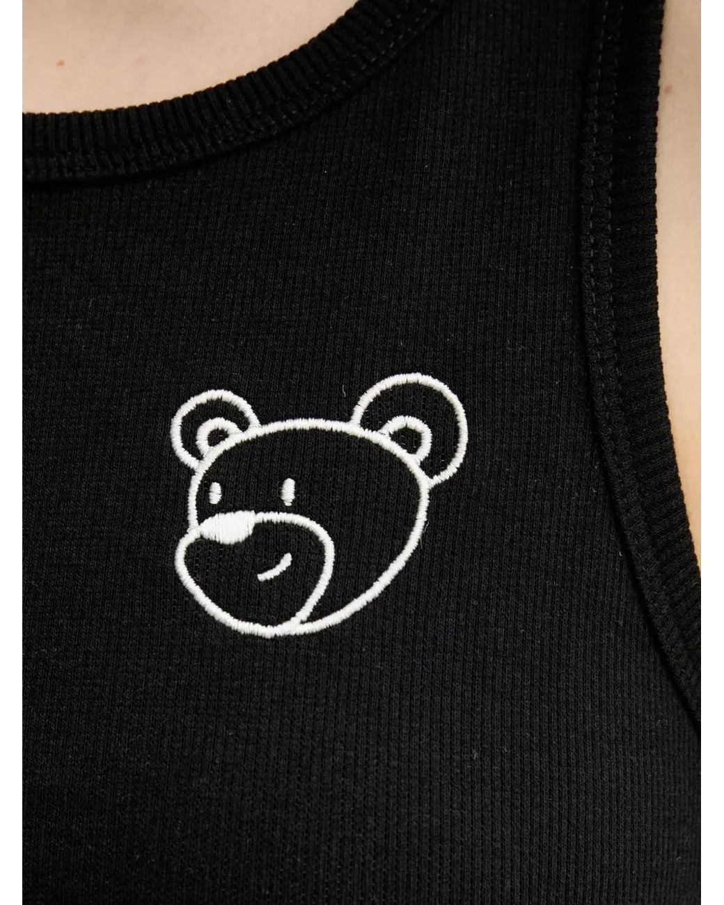 INBETWEENERS Black Bear-Patch Ribbed Vest