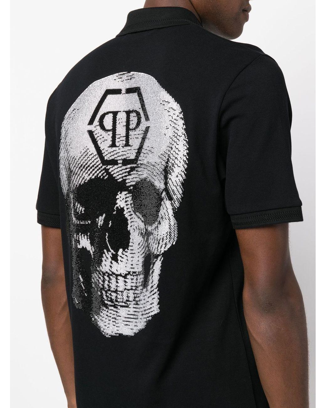 Philipp Plein Skull-print Cotton Polo Shirt in Black for Men | Lyst UK