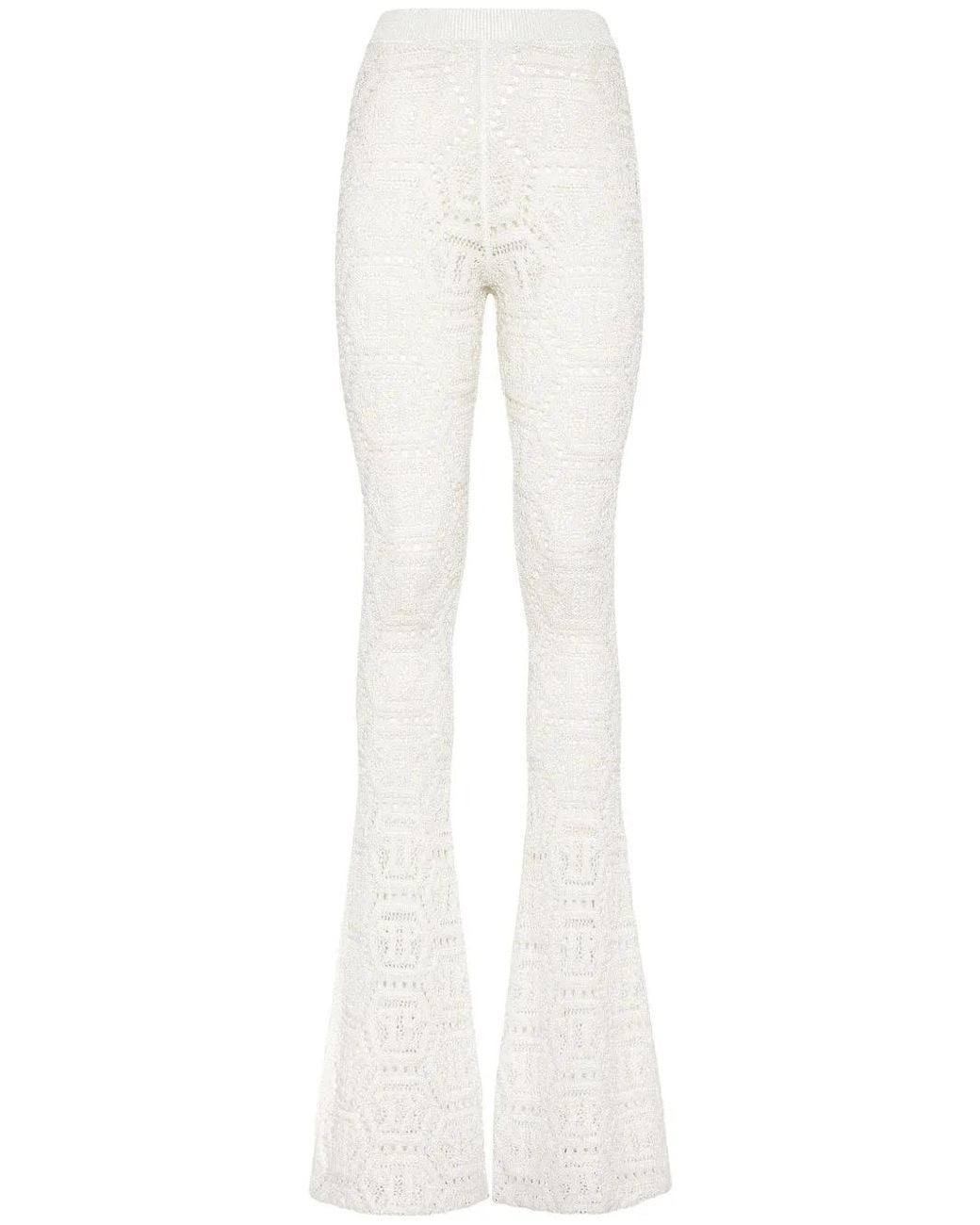 Philipp Plein White Monogram-Pattern Open-Knit Trousers
