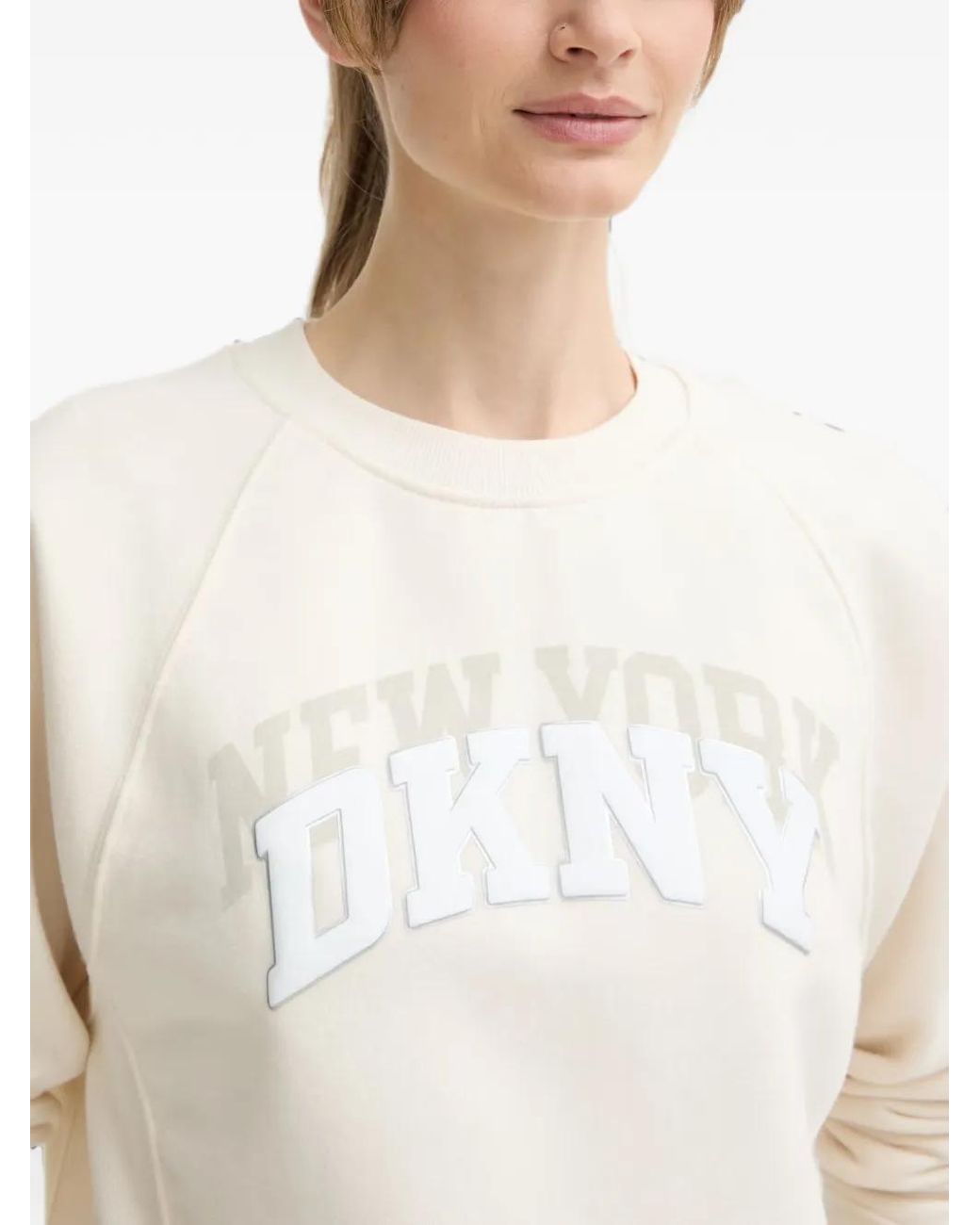 DKNY White Logo-Patch Raglan-Sleeve Sweatshirt