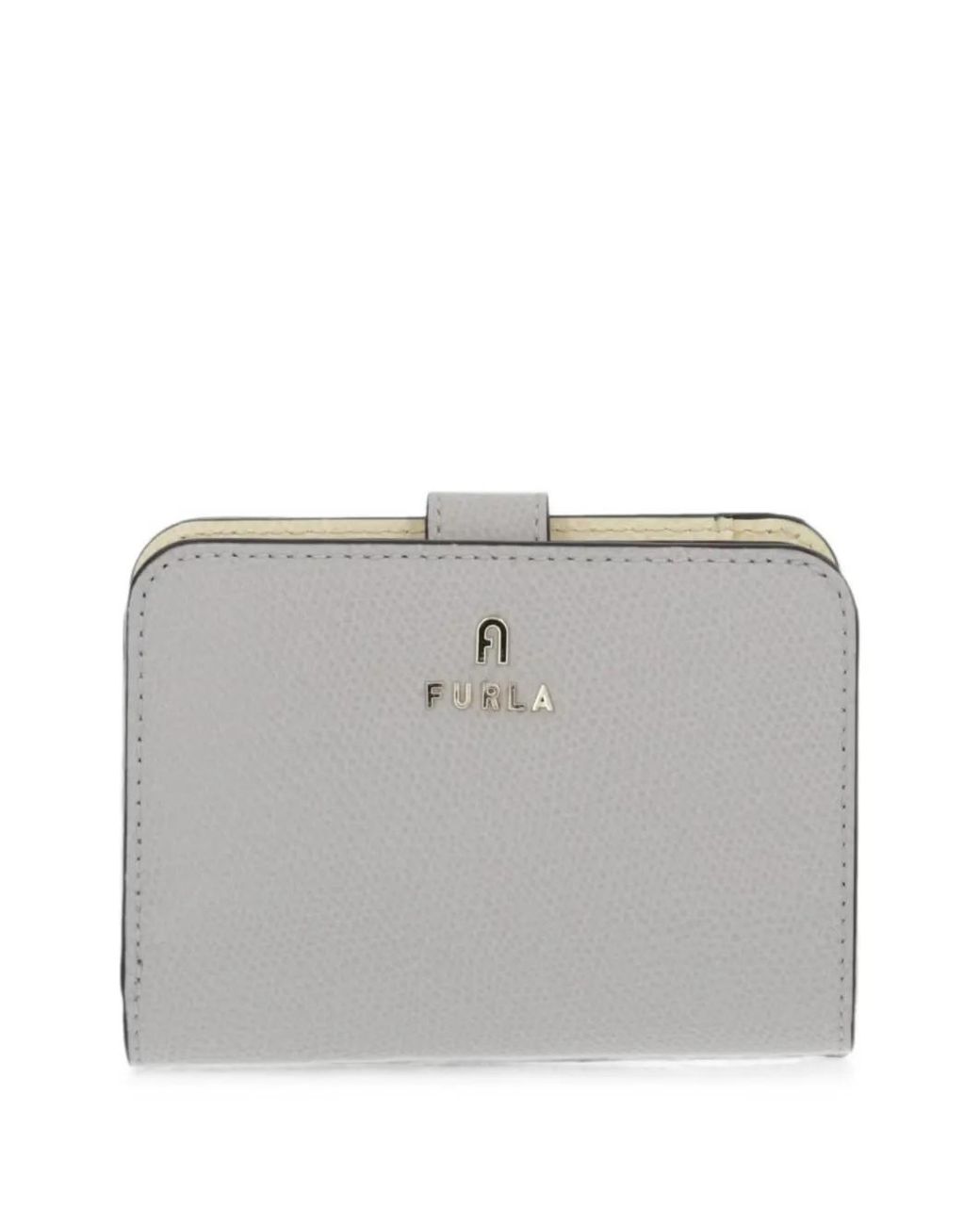 Furla Gray Logo-Plaque Pebbled-Leather Wallet