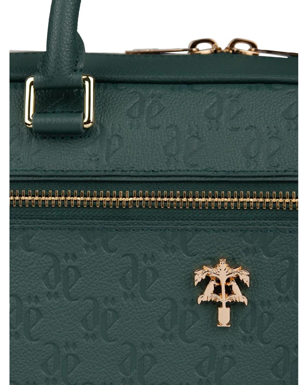 PLACE OF ELMS Green Monolink-Debossed Leather Briefcase
