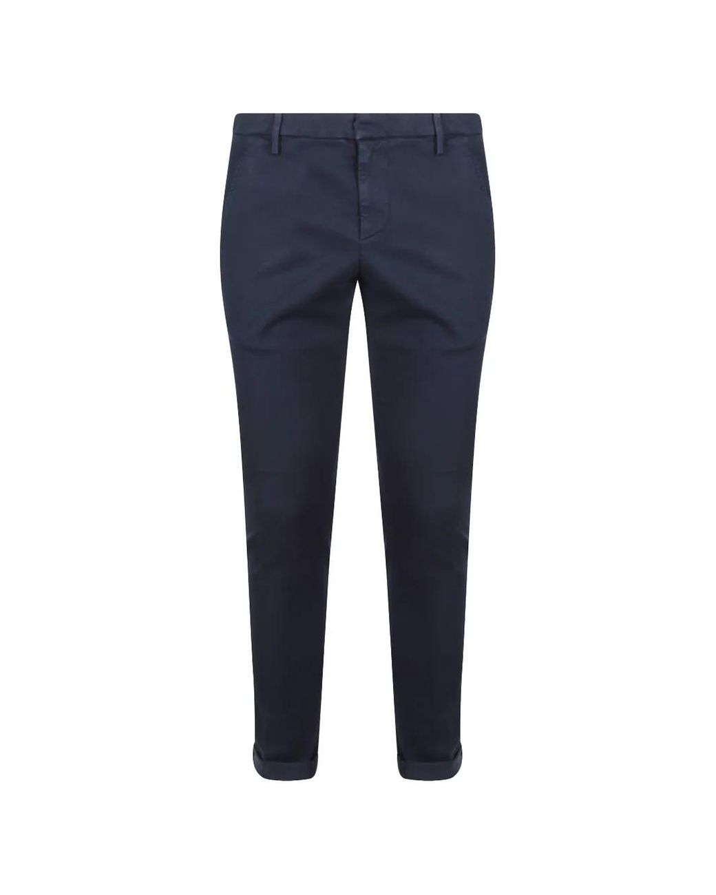 Dondup Blue Logo-Plaque Turn-Up-Hem Trousers for men