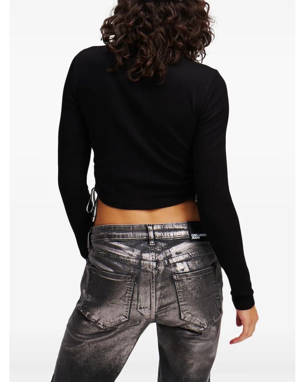 Karl Lagerfeld Black Long-Sleeved Ribbed T-Shirt