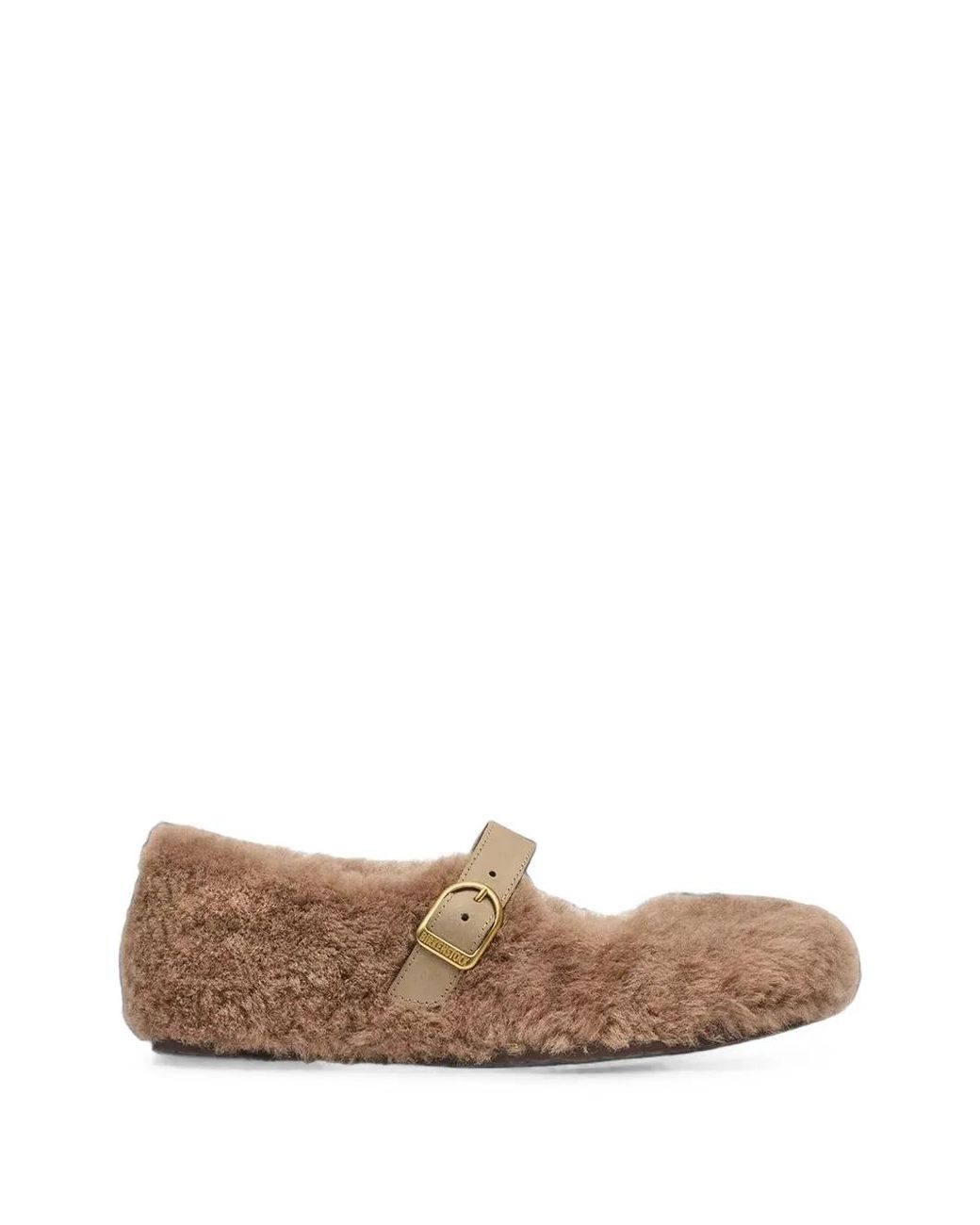 Birkenstock Brown Santa Clarita Shearling Buckle-Fastening Ballet Flats
