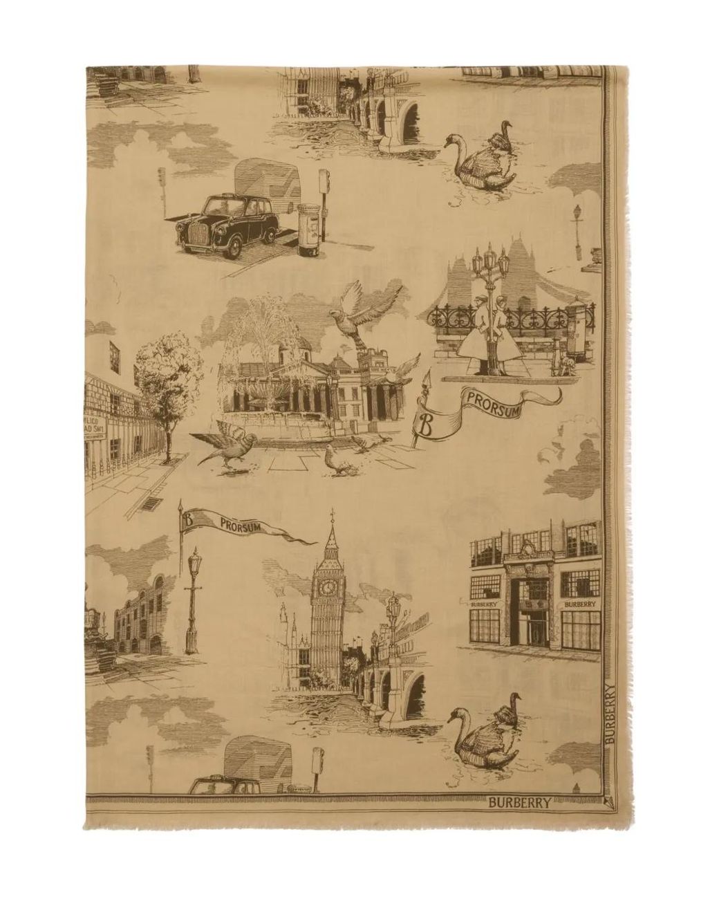 Burberry Natural London Landmarks Wool Silk Scarf