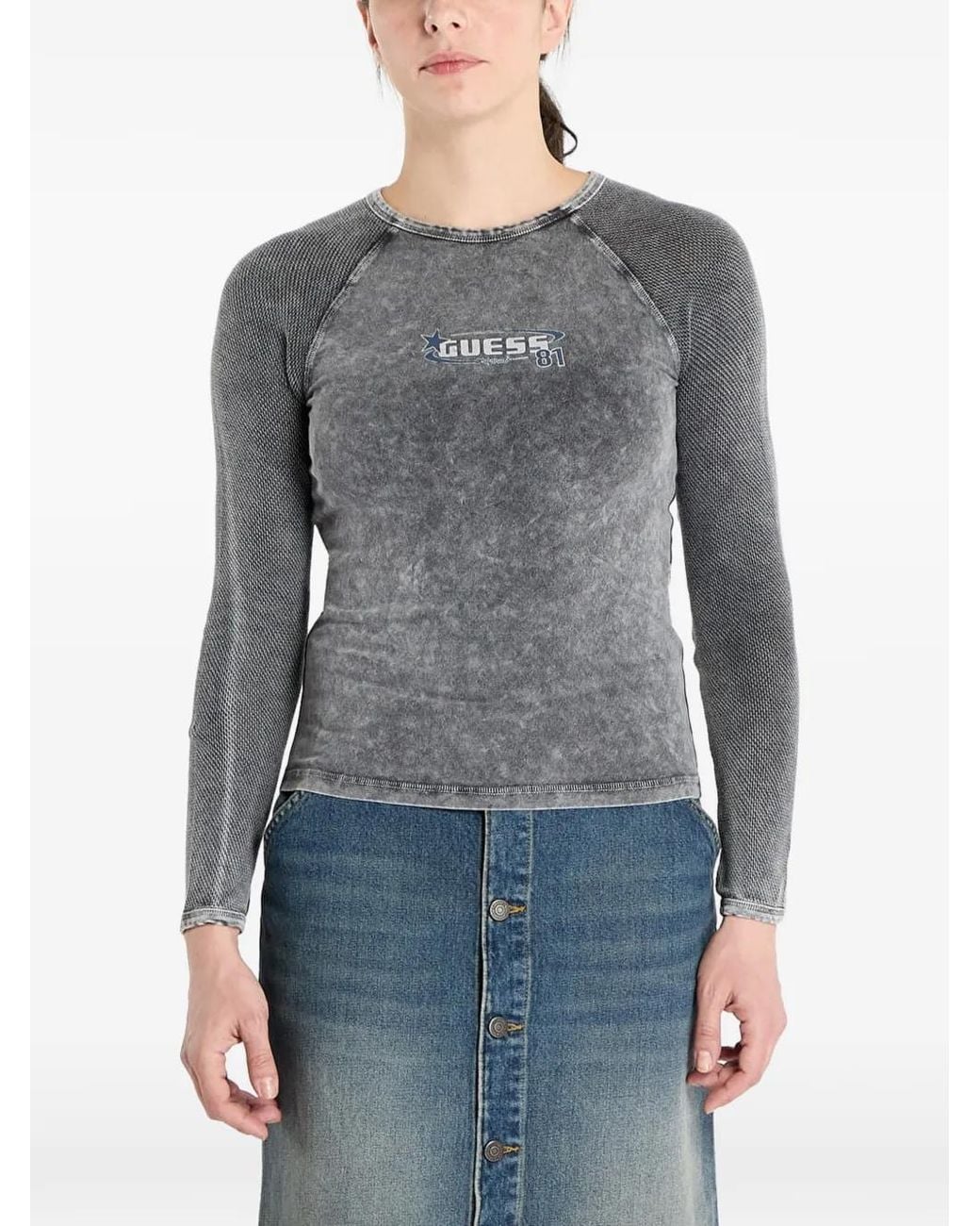 Guess Gray Acid-Wash Long-Sleeve T-Shirt