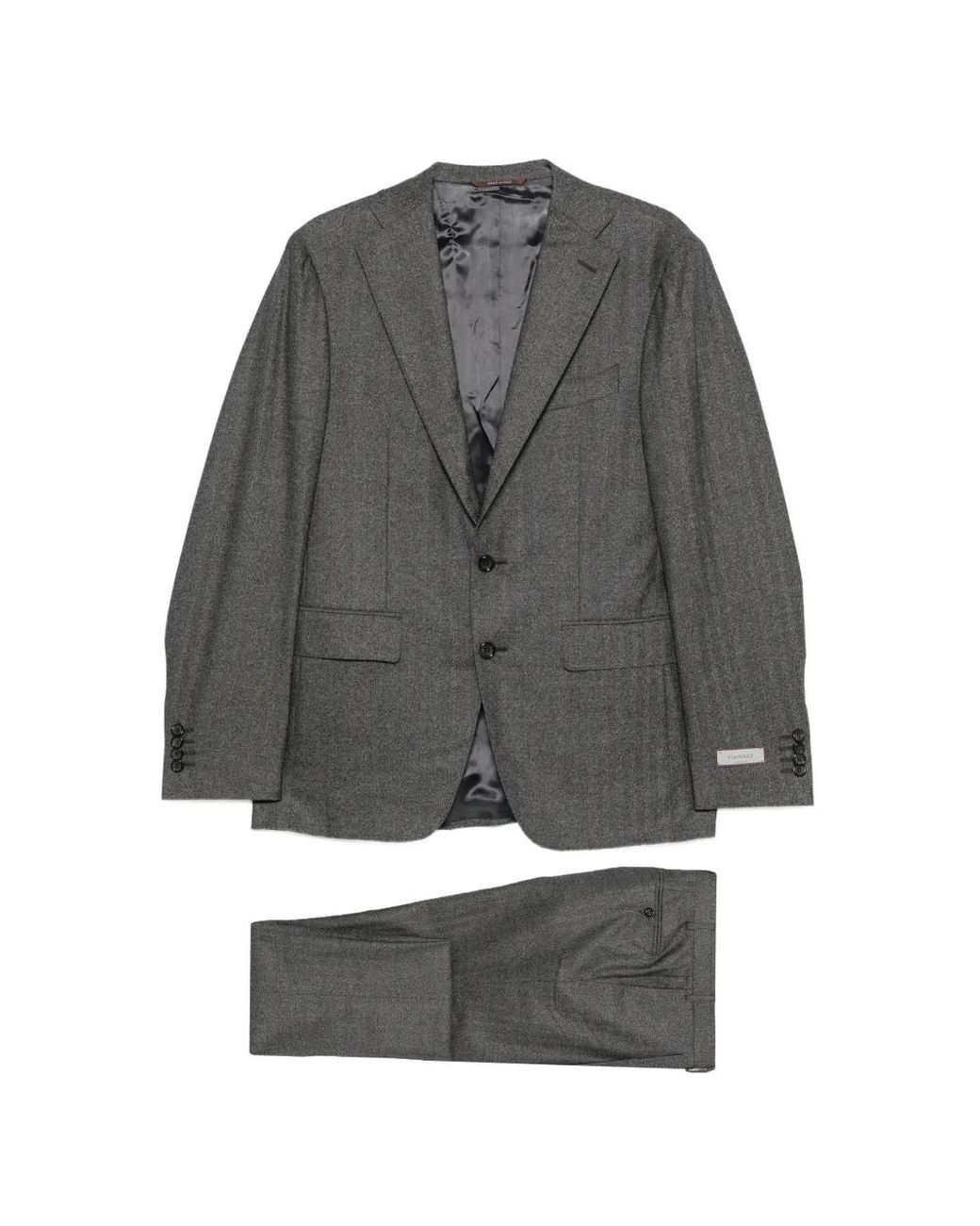 Canali Gray Herringbone-Pattern Wool Suit for men