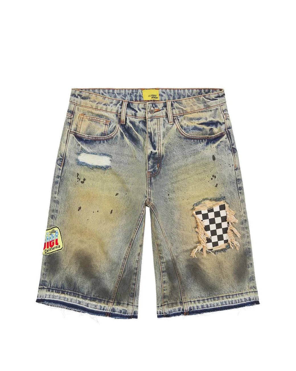 DIET STARTS MONDAY White Venice Distressed Patchwork Denim Shorts for men