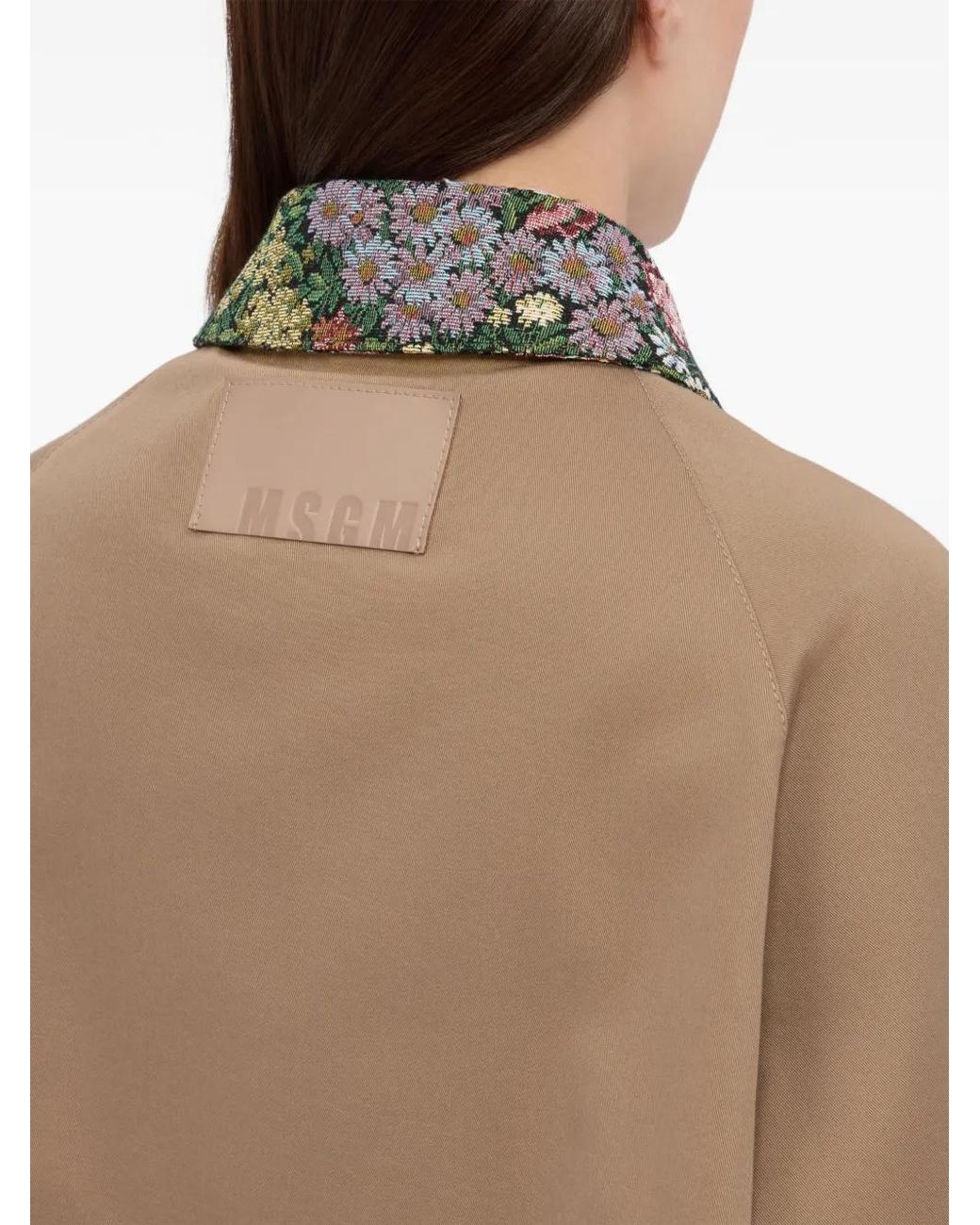 MSGM Natural Floral-Collar Cropped Jacket