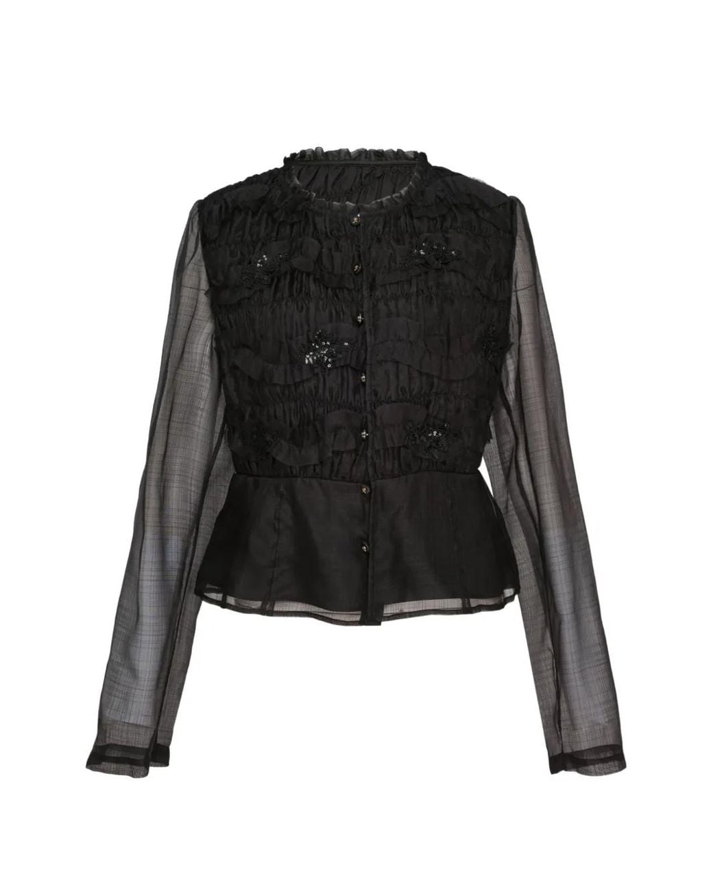 Renli Su Black Smocked Sequin-Embellished Blouse