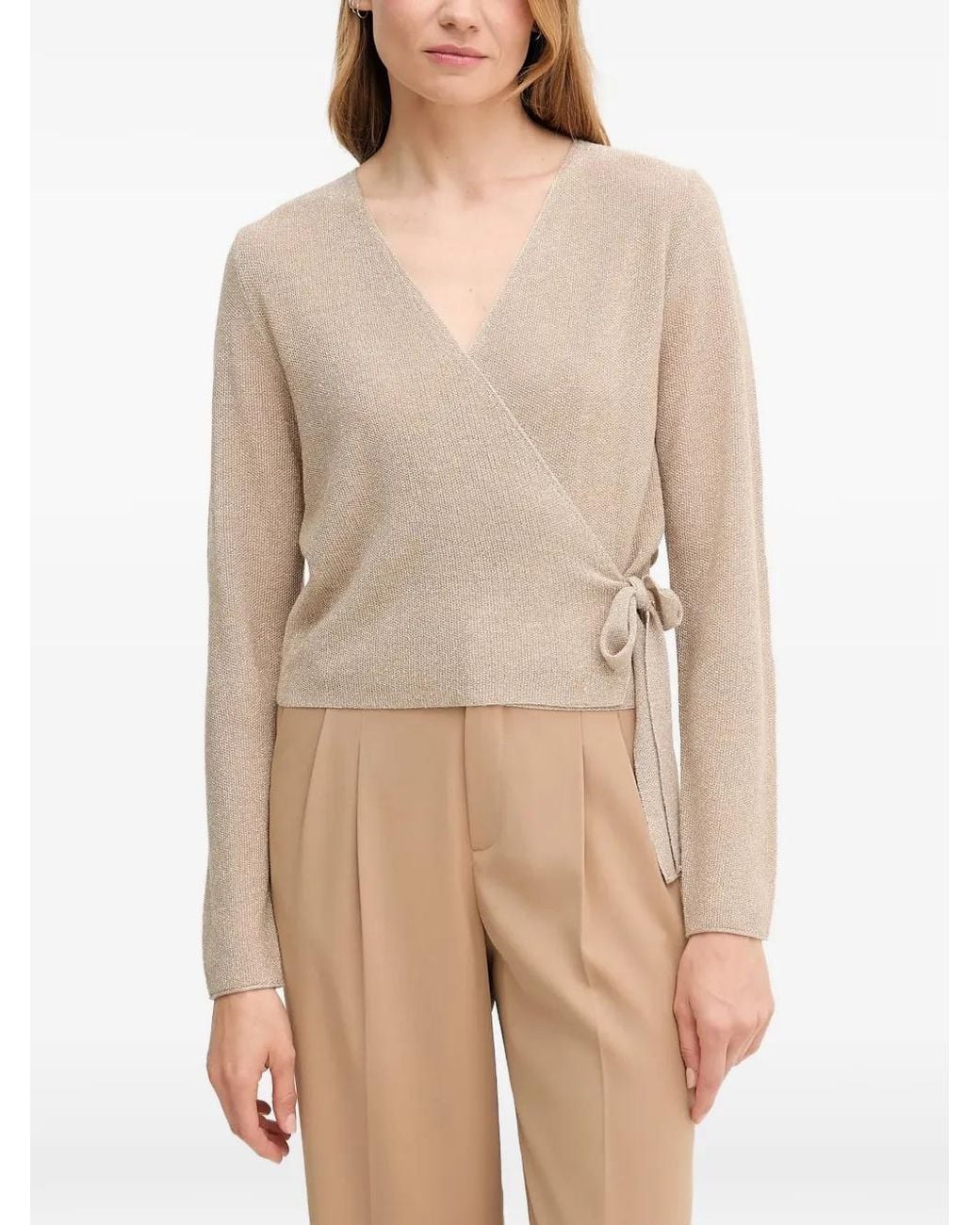 Ouí Natural V-Neck Tie Knitwear