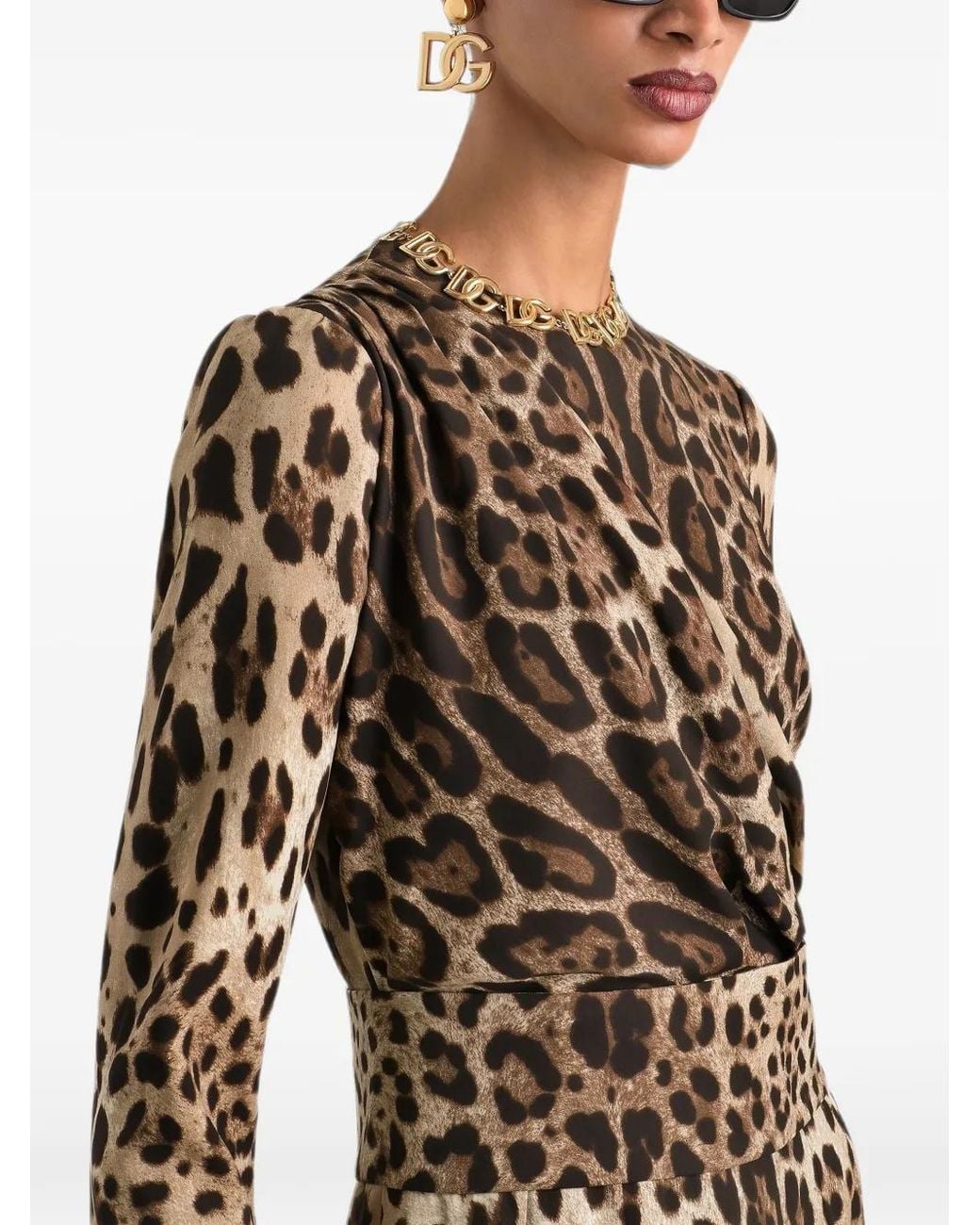 Dolce & Gabbana Natural Leo-Print Charmeuse Dress