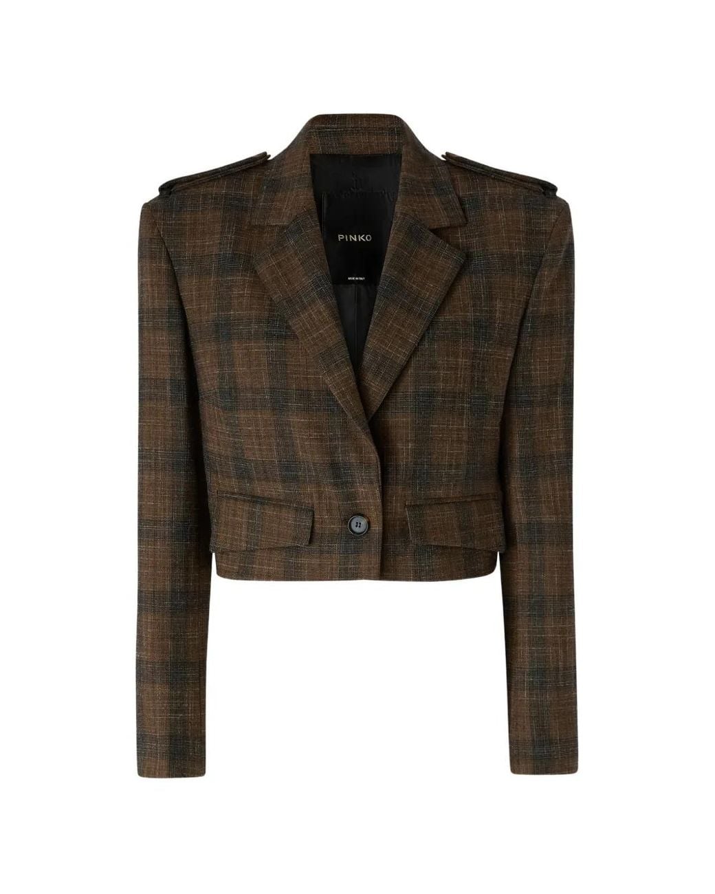 Pinko Black Cropped Jacket With Micro Houndstooth Motif