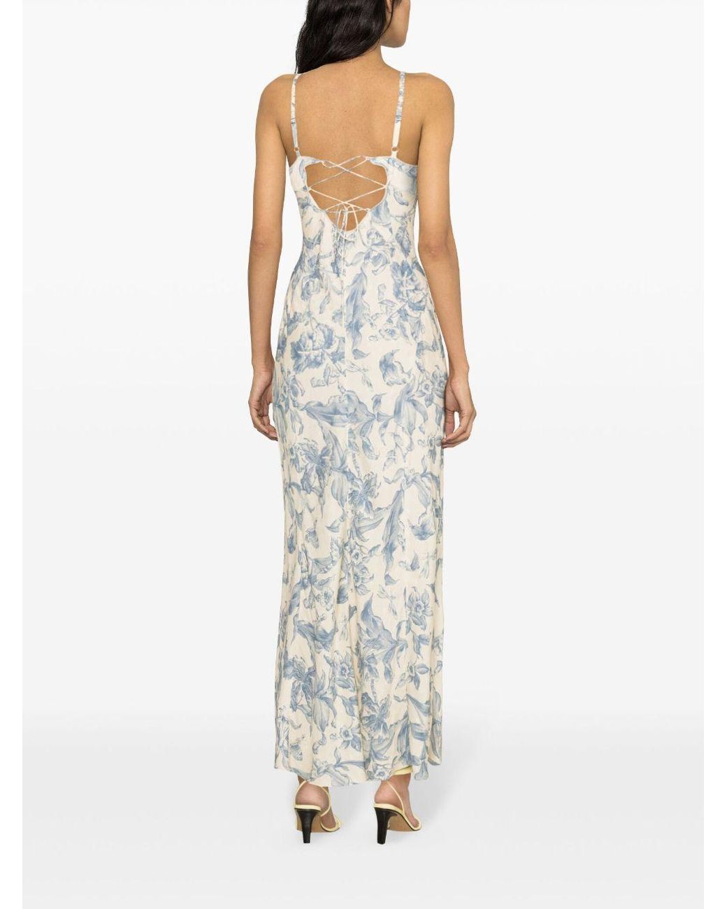 Sandro Floral-Print Lace-Up Maxi Dress in White Lyst UK
