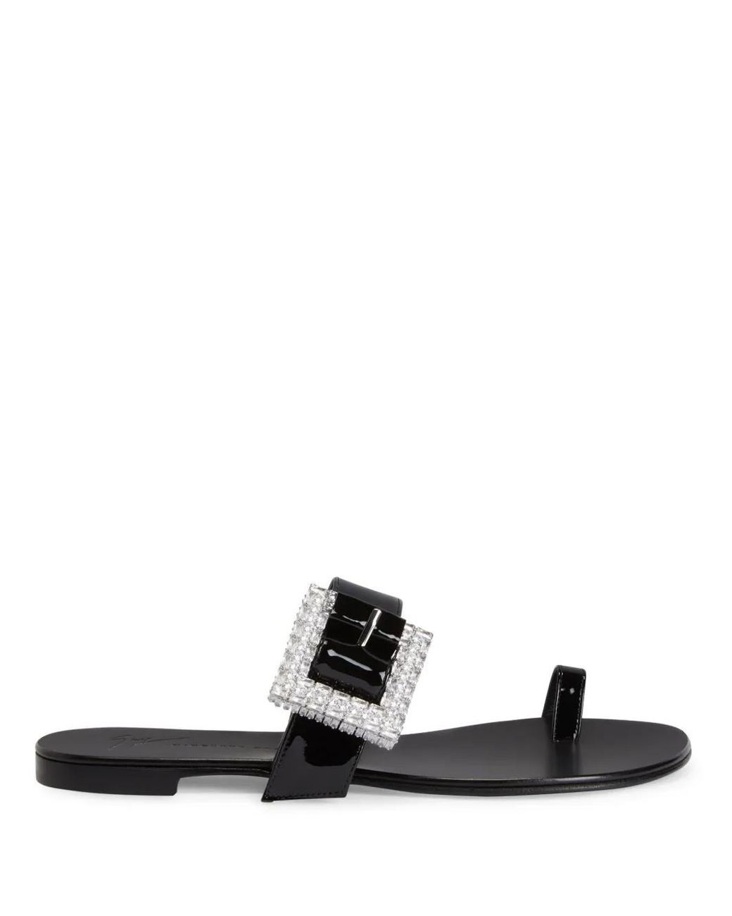 Giuseppe Zanotti Black Miss Buckle Crystal-Embellished Patent Sandals