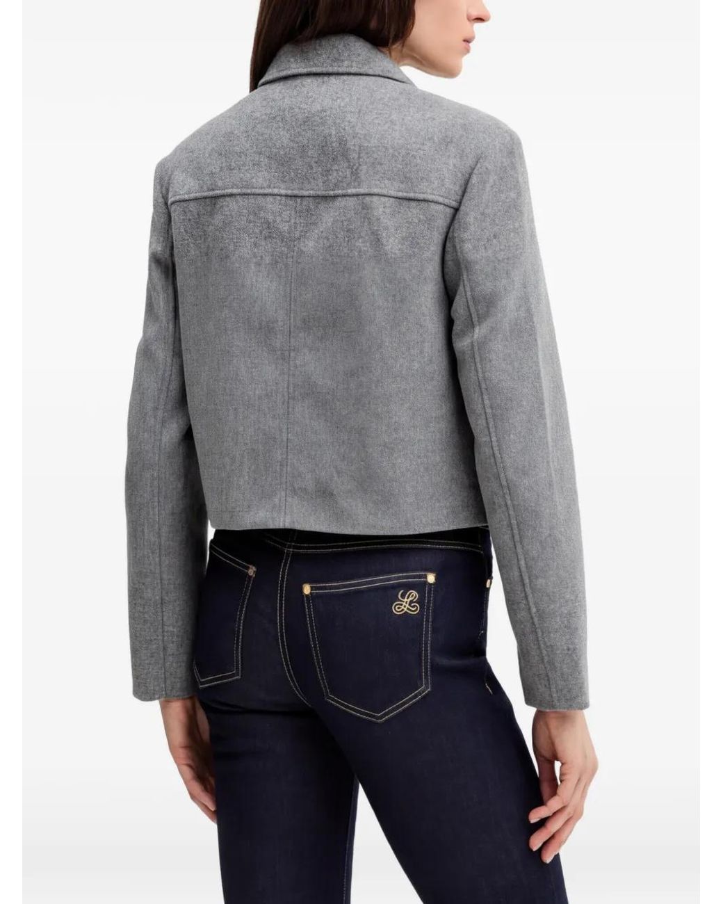 Morgan Gray Buttoned-Pocket Cropped Jacket