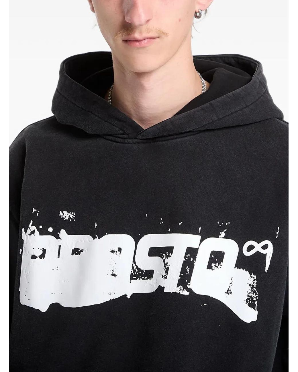 Prosto. Black Splash Washed Logo-Print Hoodie for men