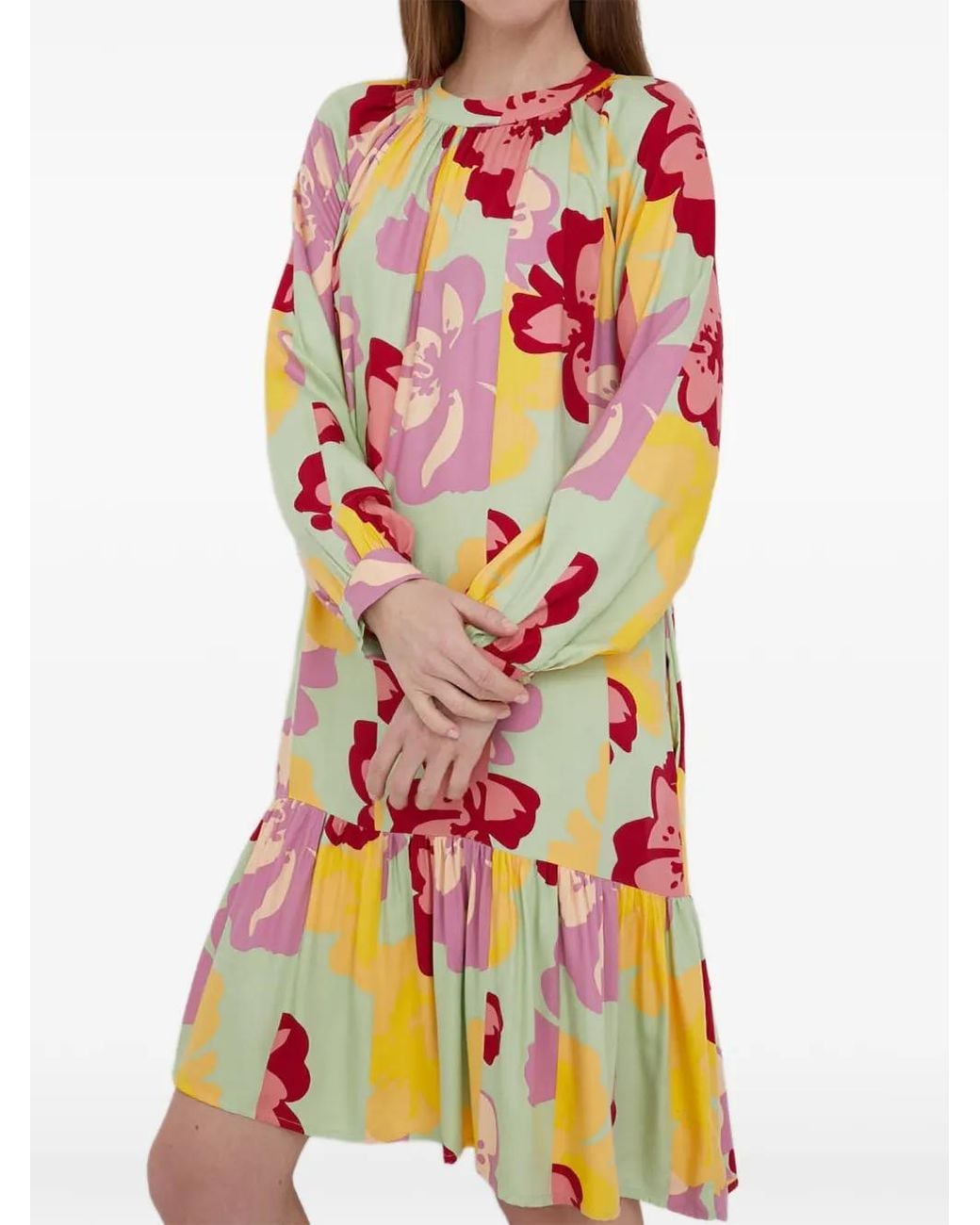Benetton Pink Floral-Print Ruffled Midi Dress