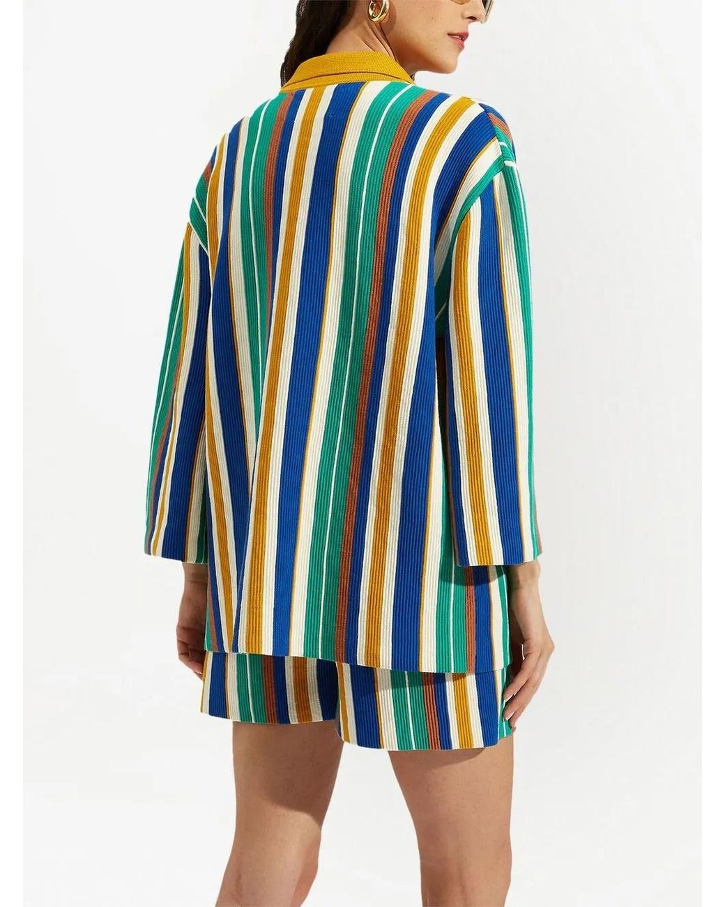 LaDoubleJ Blue Bay Polo Stripe-Pattern Jumper