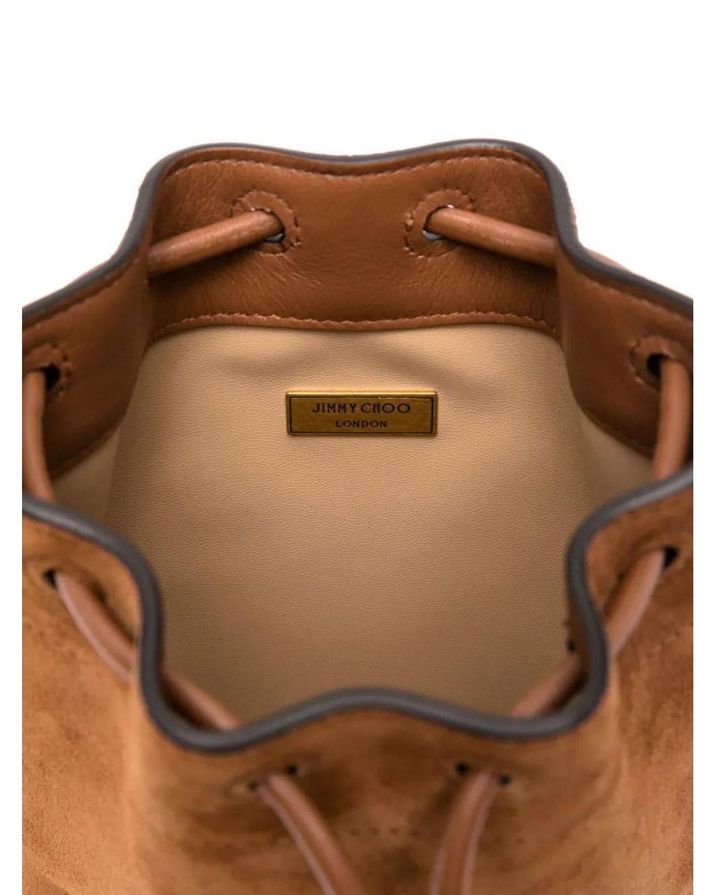 Jimmy Choo Brown Cinch Drawstring Suede Bucket Mini Bag
