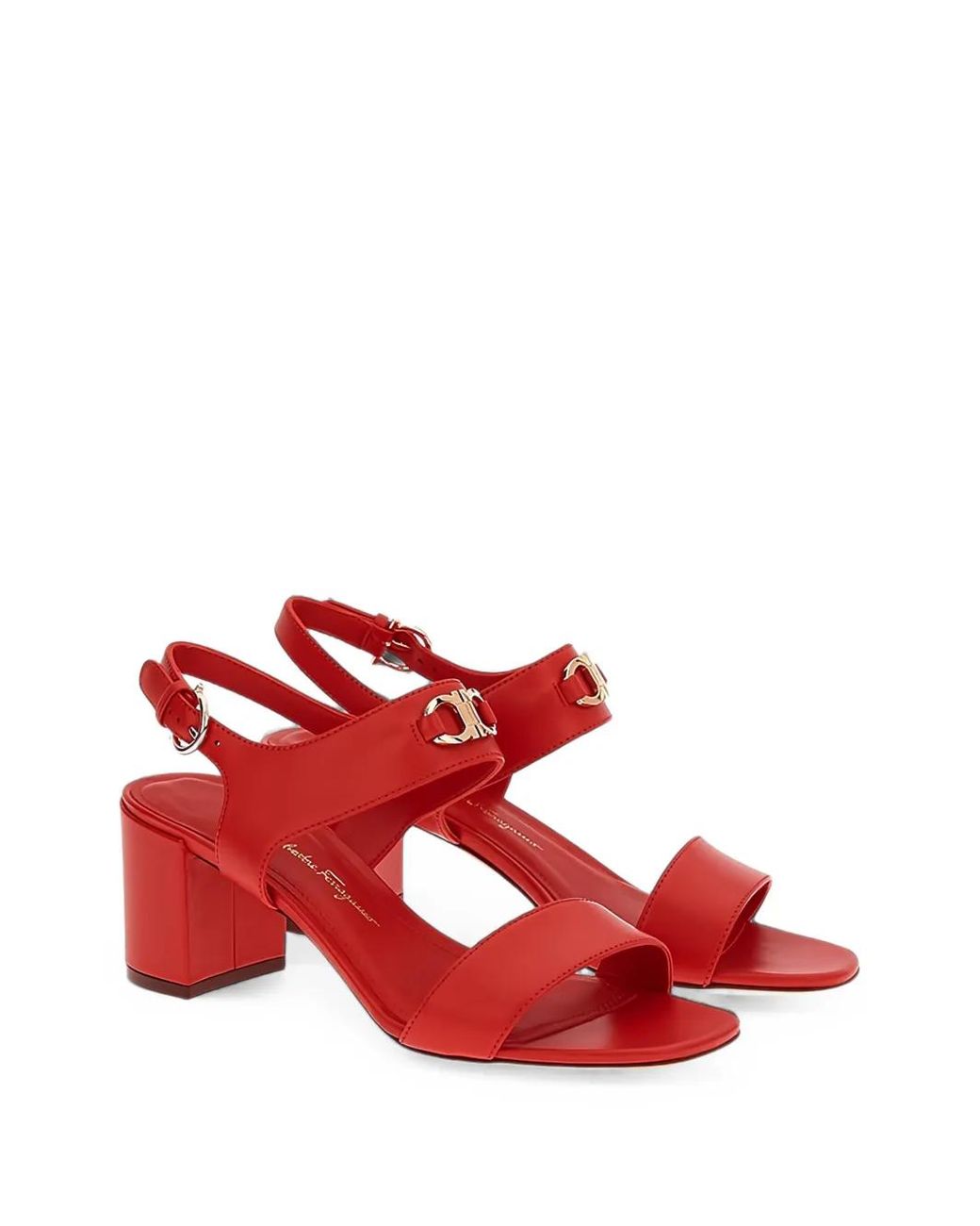Ferragamo Red Gancini-Plaque Block-Heel Sandals
