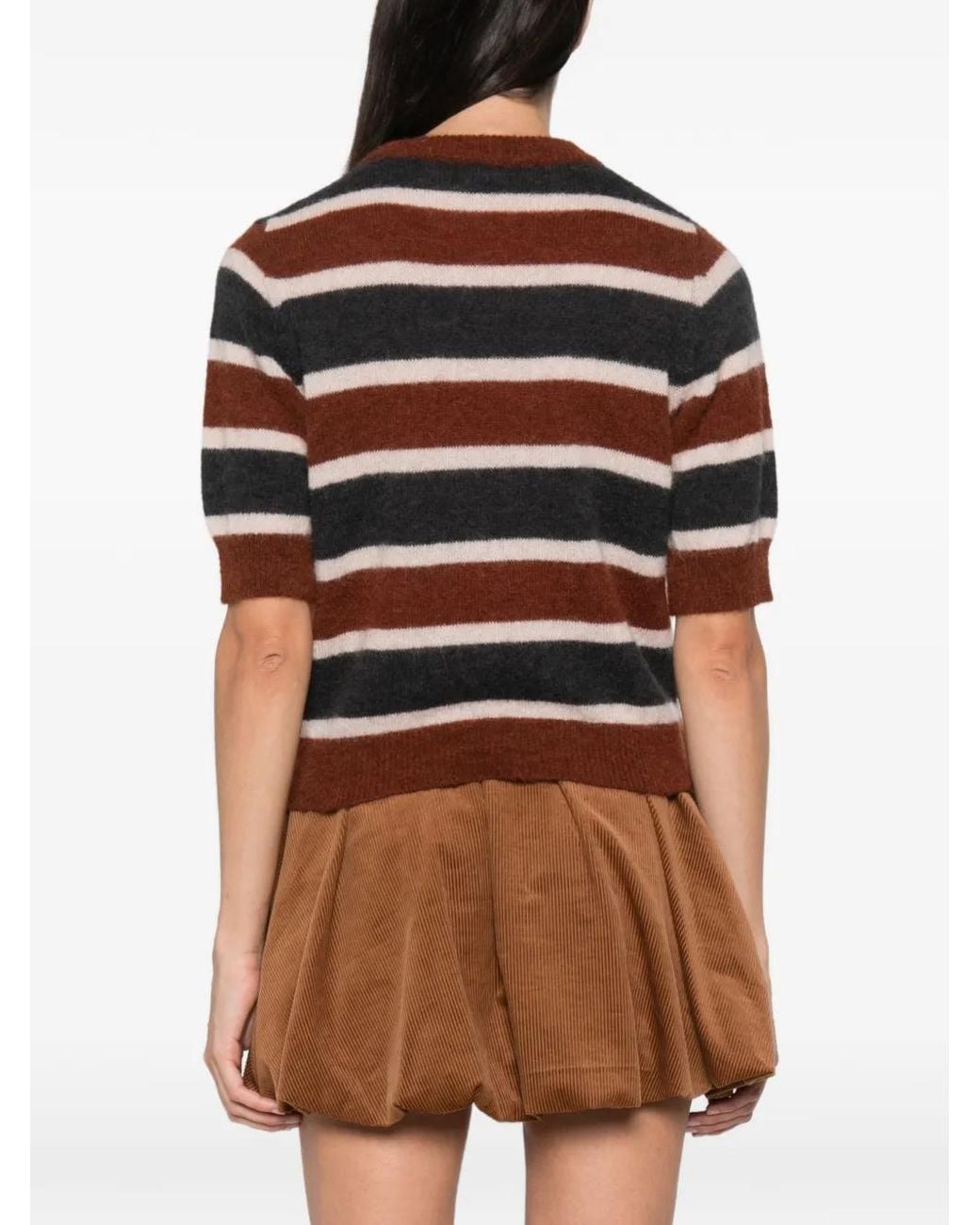 Drykorn Red Sanidy Striped Short-Sleeve Sweater