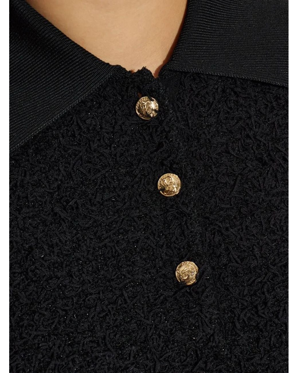 Balmain Black Tweed Short-Sleeve Polo Shirt