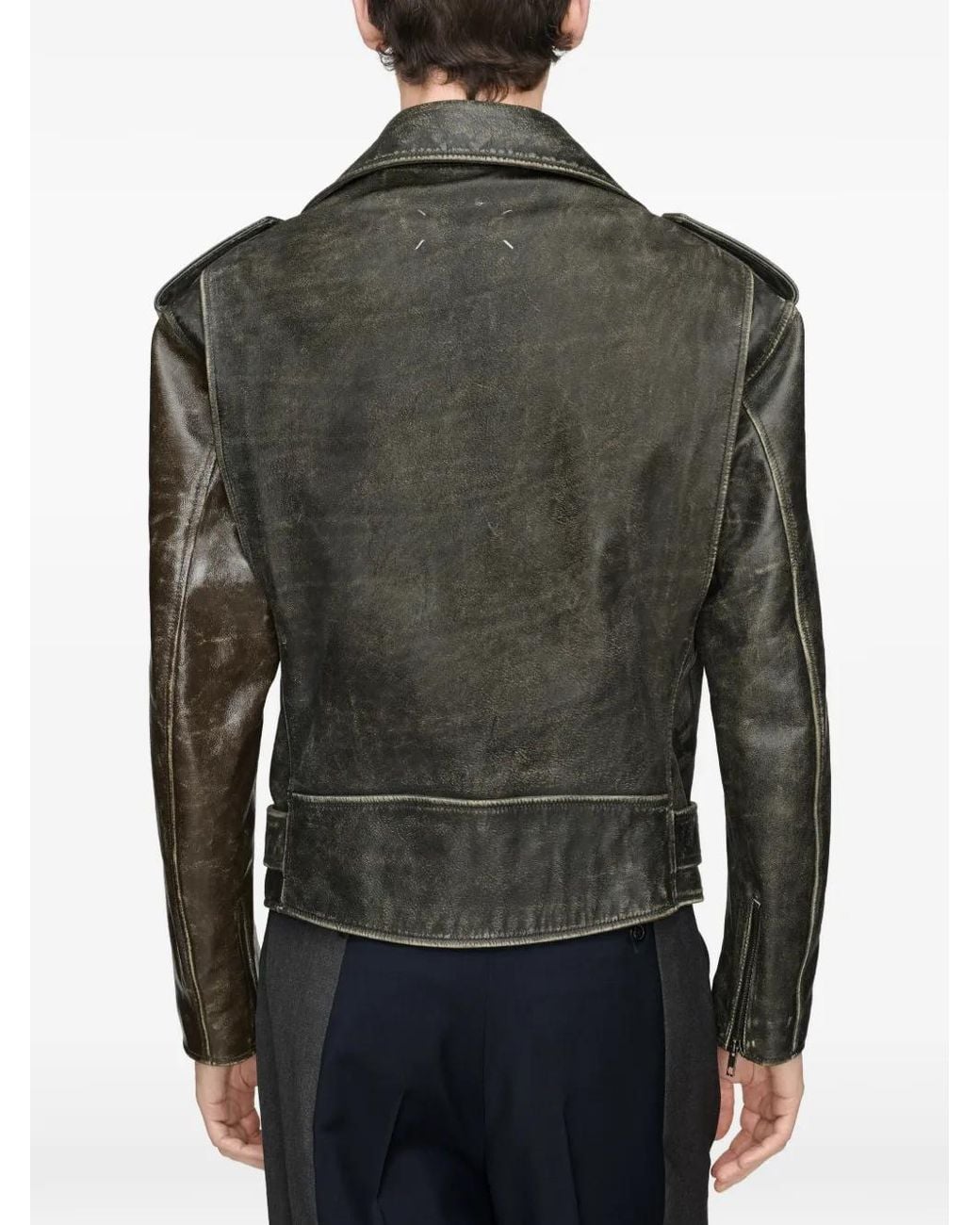 Maison Margiela Black Distressed Leather Biker Jacket for men