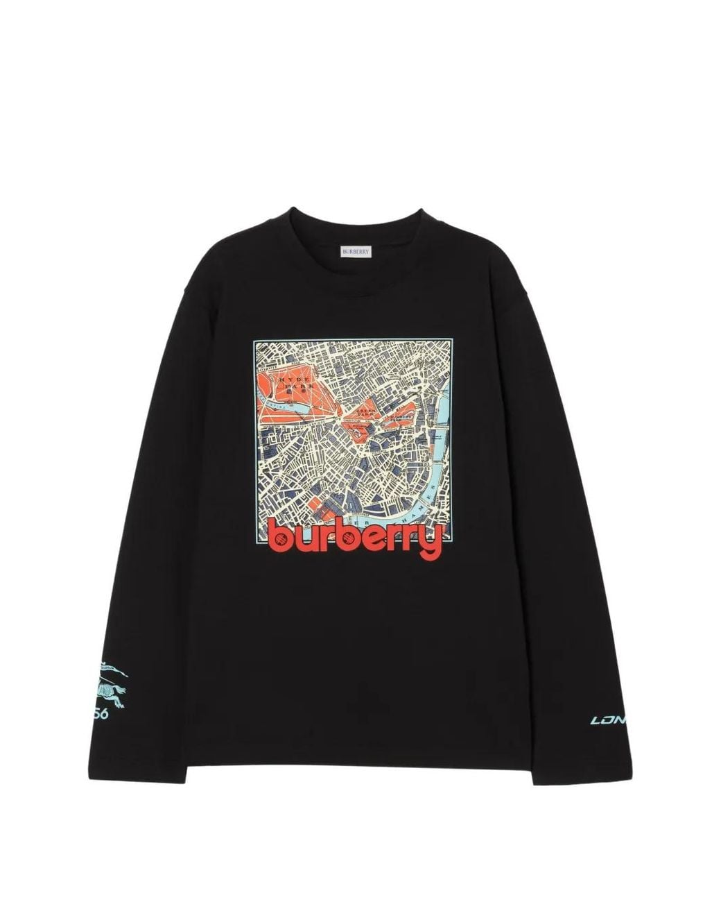 Burberry Black Long-Sleeve London Map Cotton T-Shirt for men