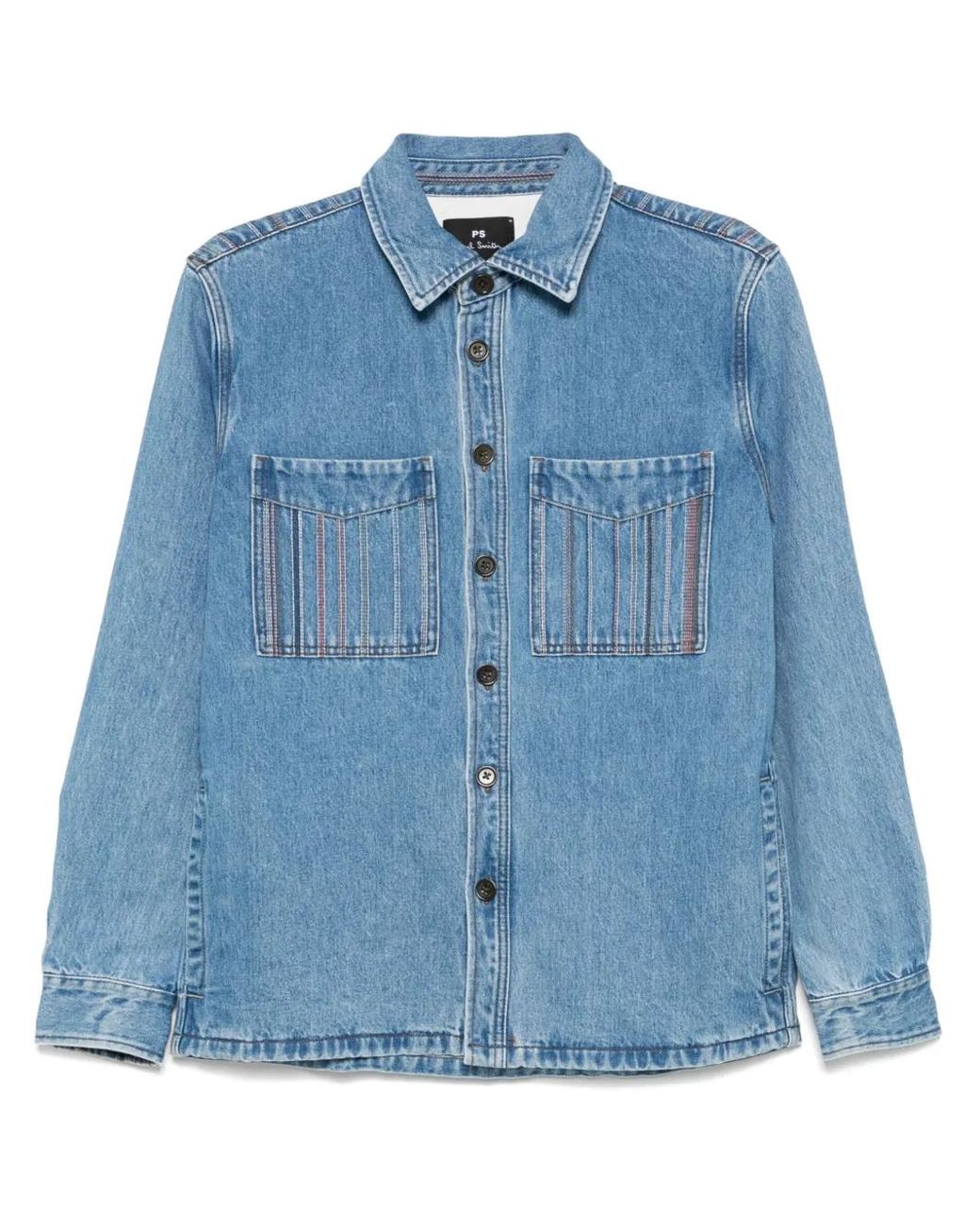 Paul Smith Blue Stripe-Embroidered Shirt Jacket for men