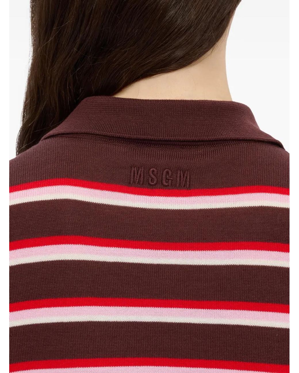 Polo En Maille À Rayures MSGM en coloris Red