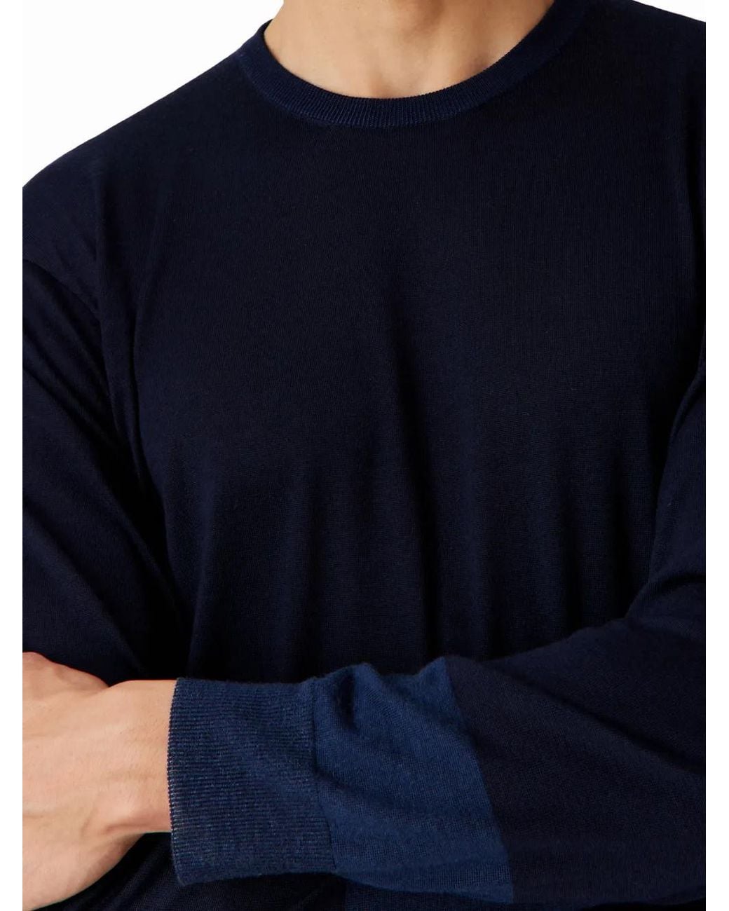 Giorgio Armani Blue Crew-Neck Stripe-Pattern Jumper for men