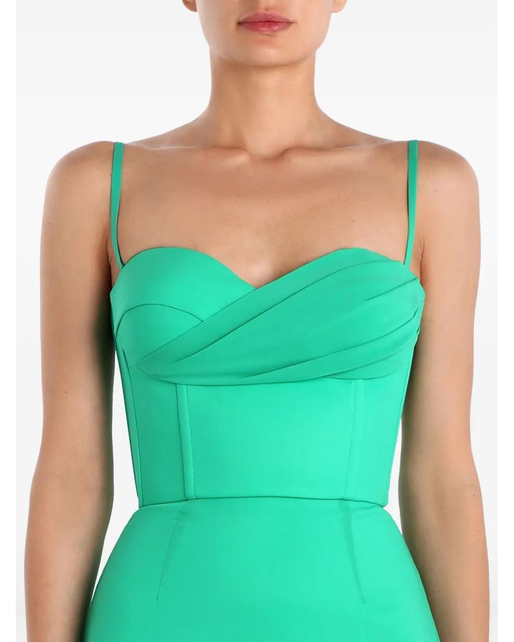 POST MERIDIEM Green Draped-Bodice Flounced-Hem Midi Dress