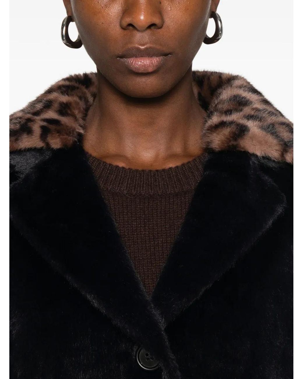 Betta Corradi Blue Leopard-Print Collar Faux-Fur Coat