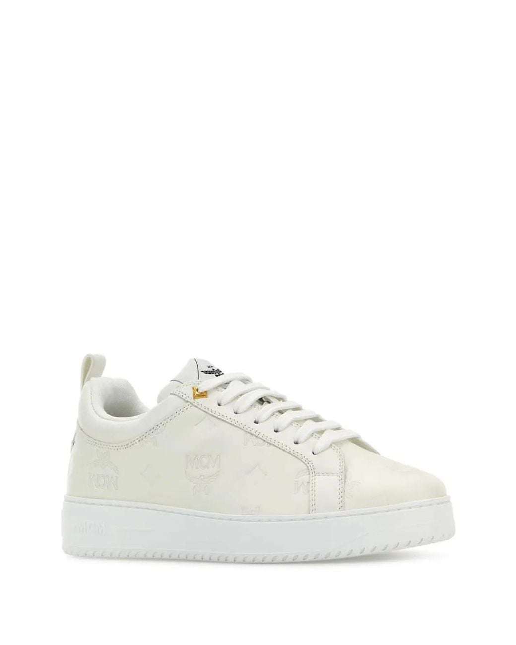 MCM White Logo-Debossed Leather Sneakers