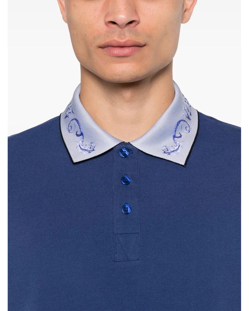 Versace Jeans Couture Blue Logo-Collar Polo Shirt for men