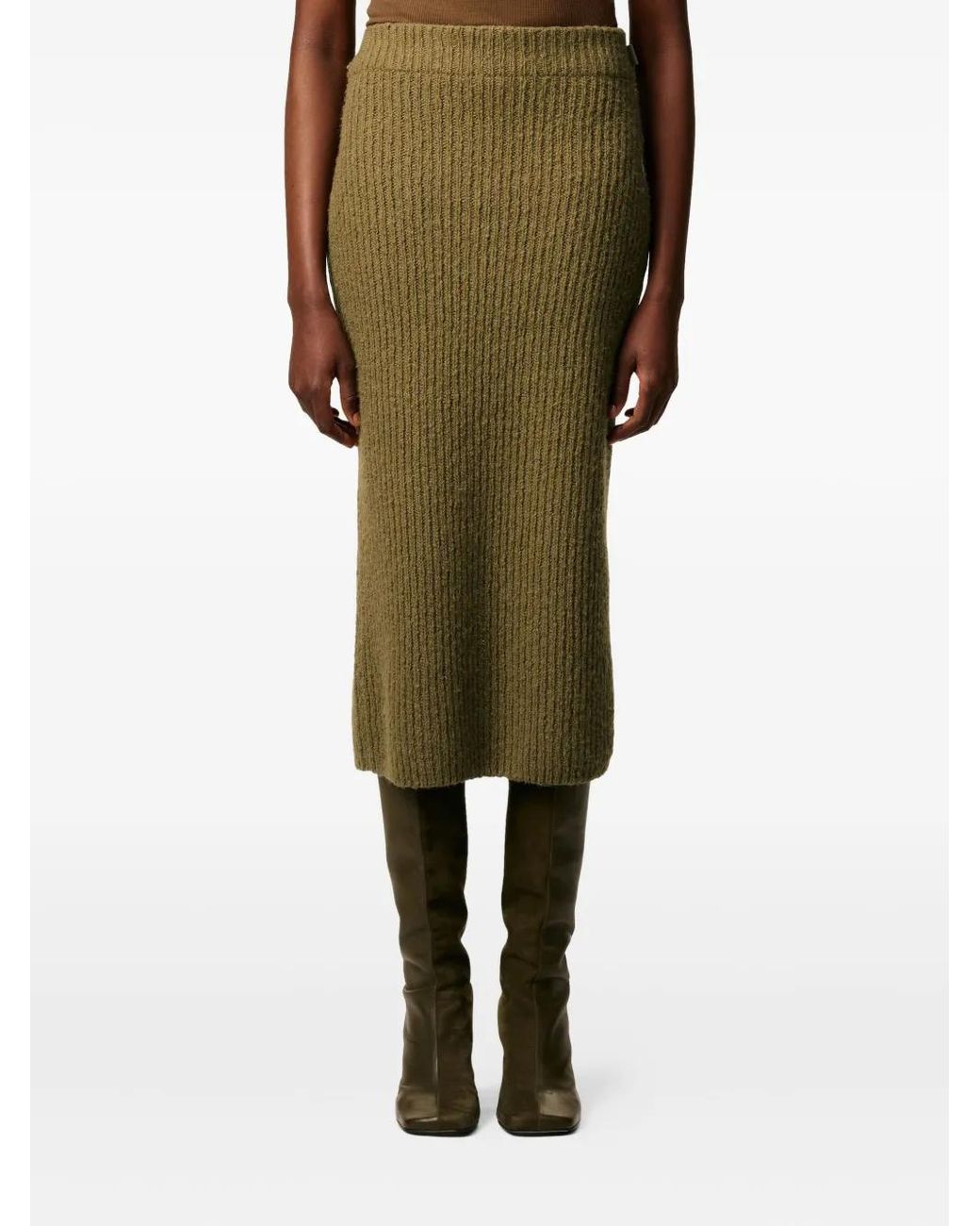 AMI Green Wool Straight Skirt