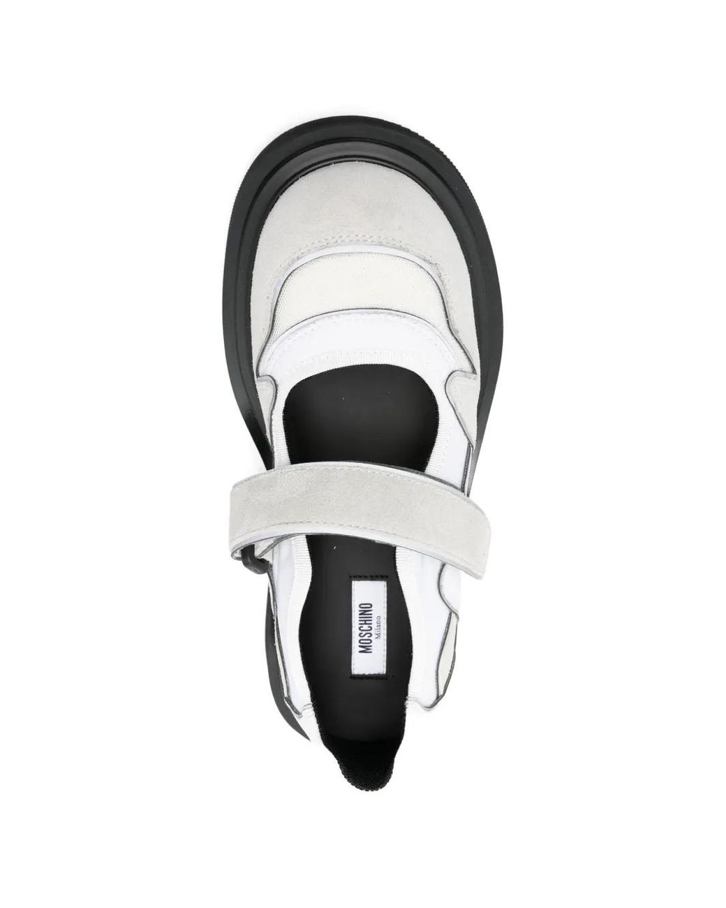 Moschino White Strap Panelled Leather Ballet Flats