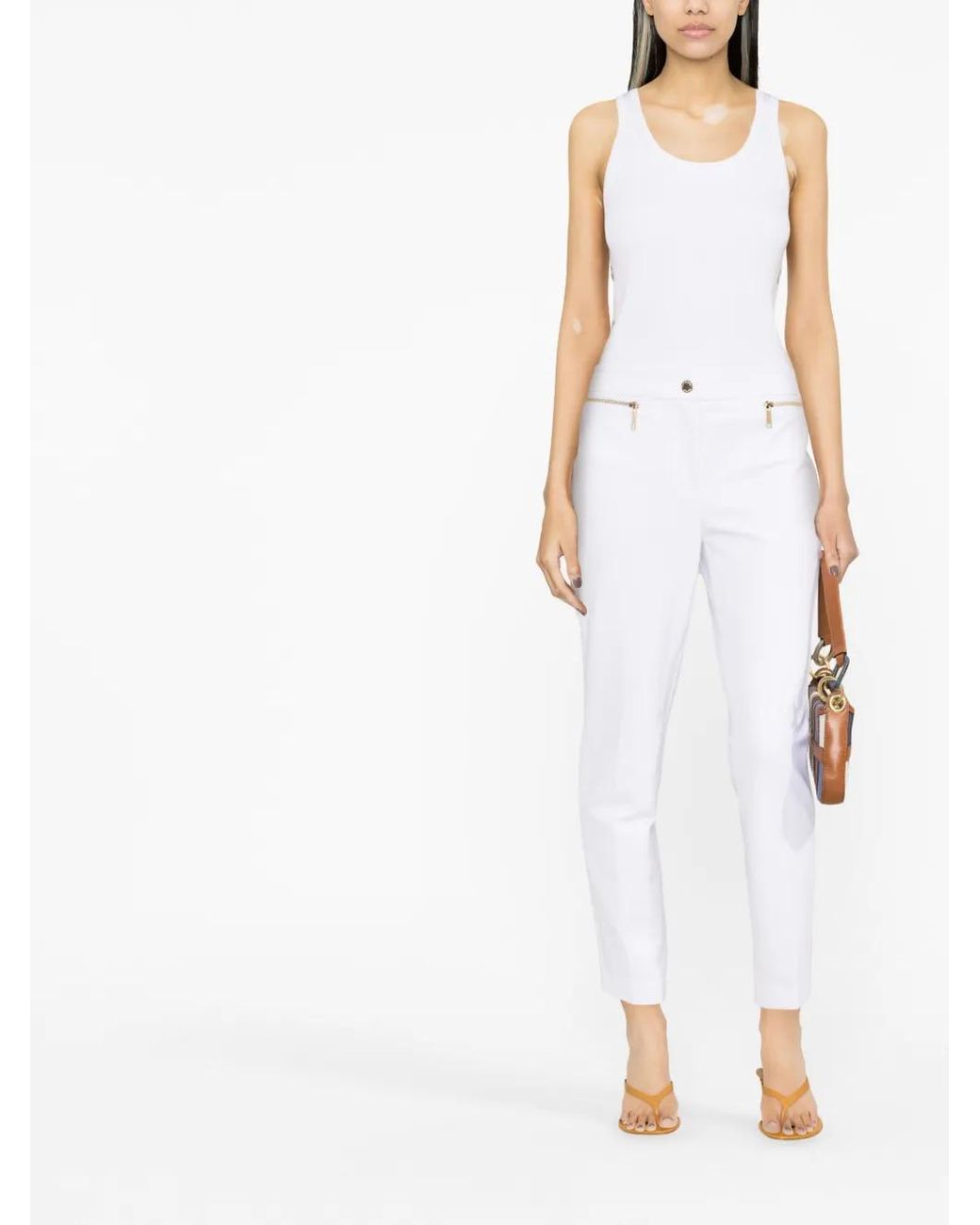 MICHAEL Michael Kors White Mid-Rise Slim Trousers