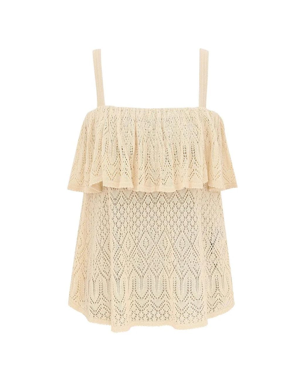Zimmermann Natural Mahon Ruffled Pointelle-knit Top