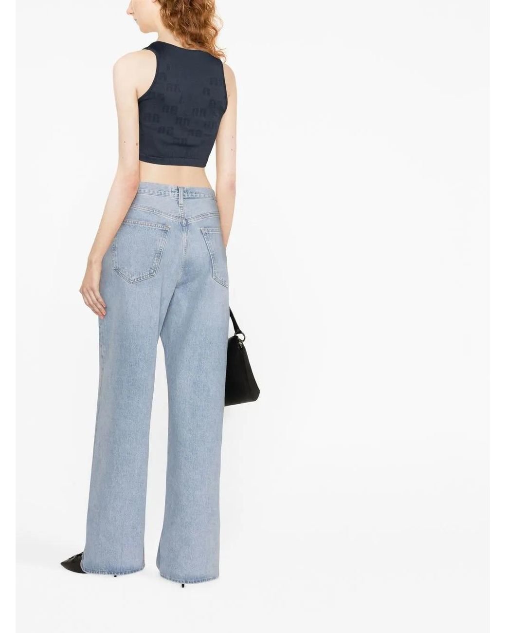 ROTATE BIRGER CHRISTENSEN Blue Cropped Fit Top With Logo Polyamide (Recycled) Tops