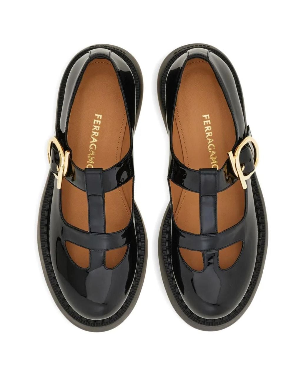 Ferragamo Black T-Strap Buckle Pumps