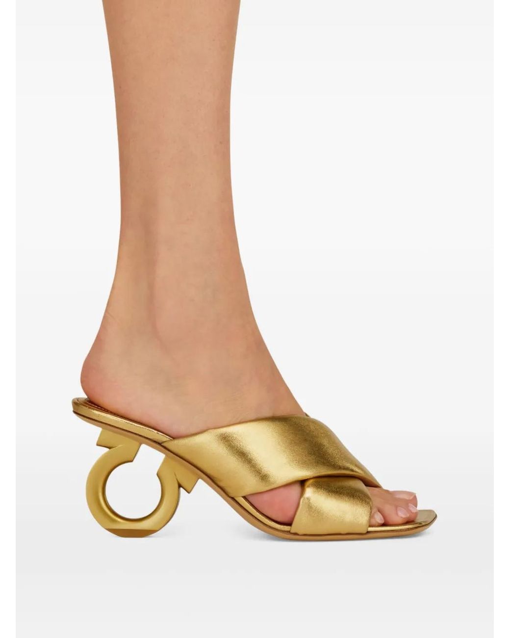 Ferragamo Metallic Gancini-Heel Padded Sandals