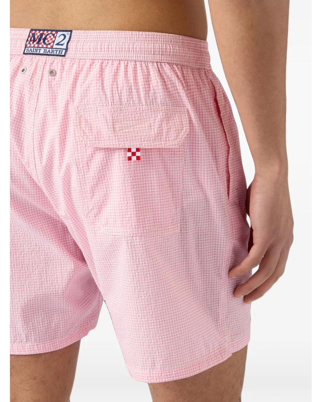 Mc2 Saint Barth Pink Patmos Seersucker Gingham Swim Shorts for men