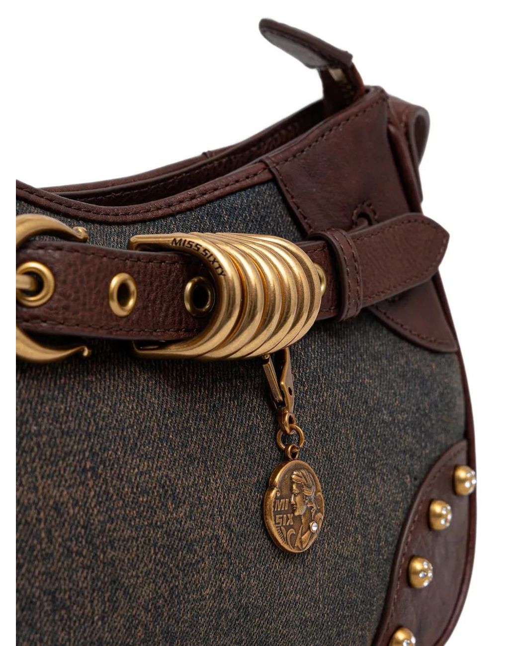 Miss Sixty Brown Denim-Finish Shoulder Bag