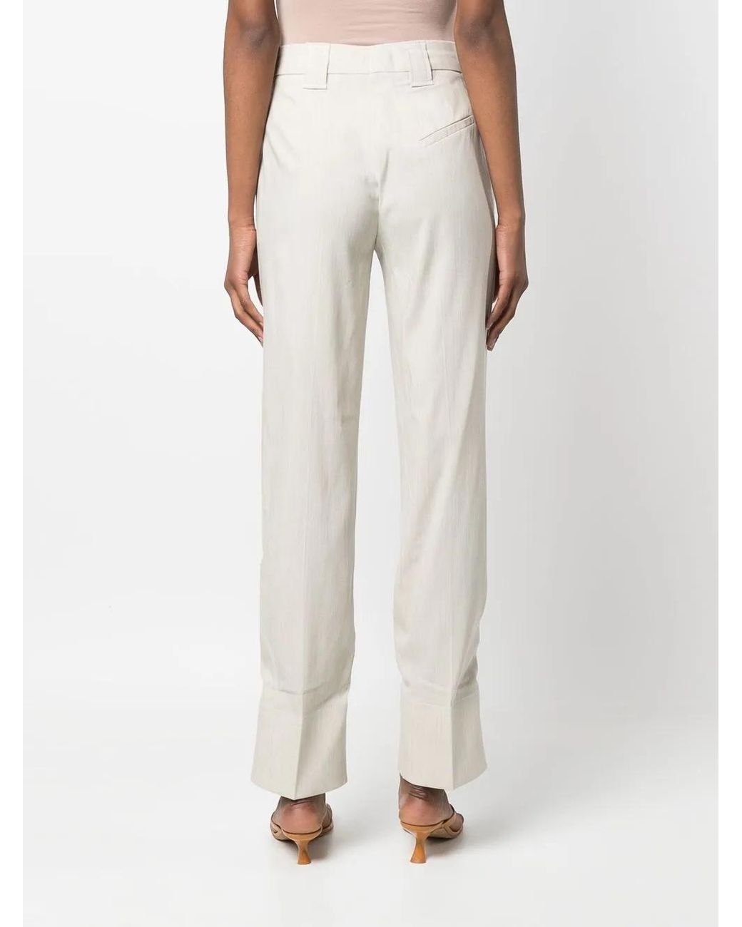Ganni White High-Waisted Straight-Leg Trousers