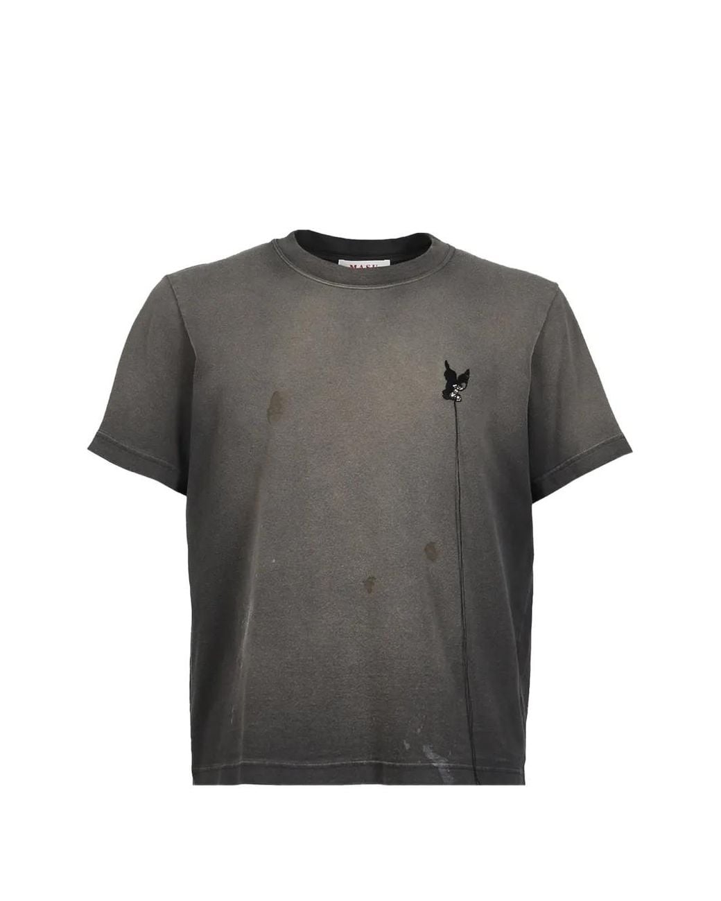 MASU Gray T-Shirt Délavé À Ange Brodé for men