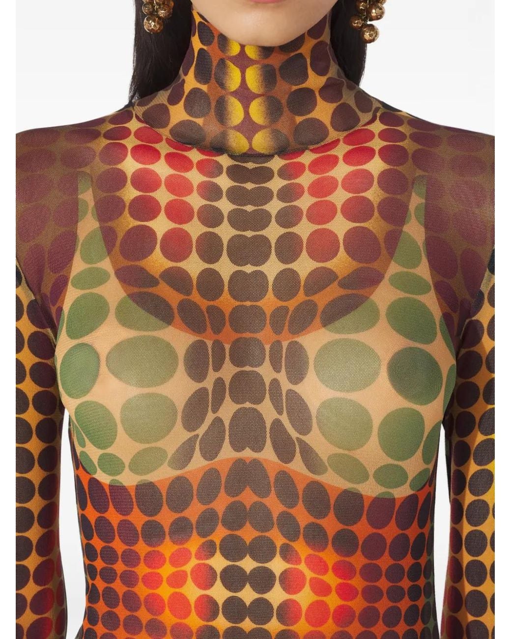 Jean Paul Gaultier Brown Form-Fitting Maxi Dress With Optical Dot Pattern