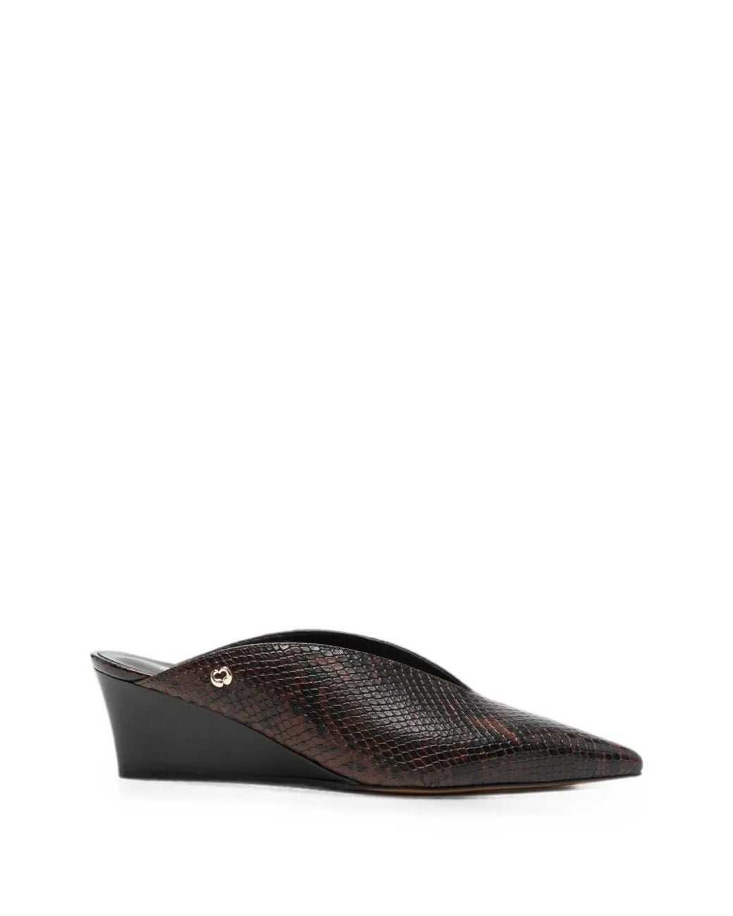 Maje Brown Embossed Leather Wedge Mules